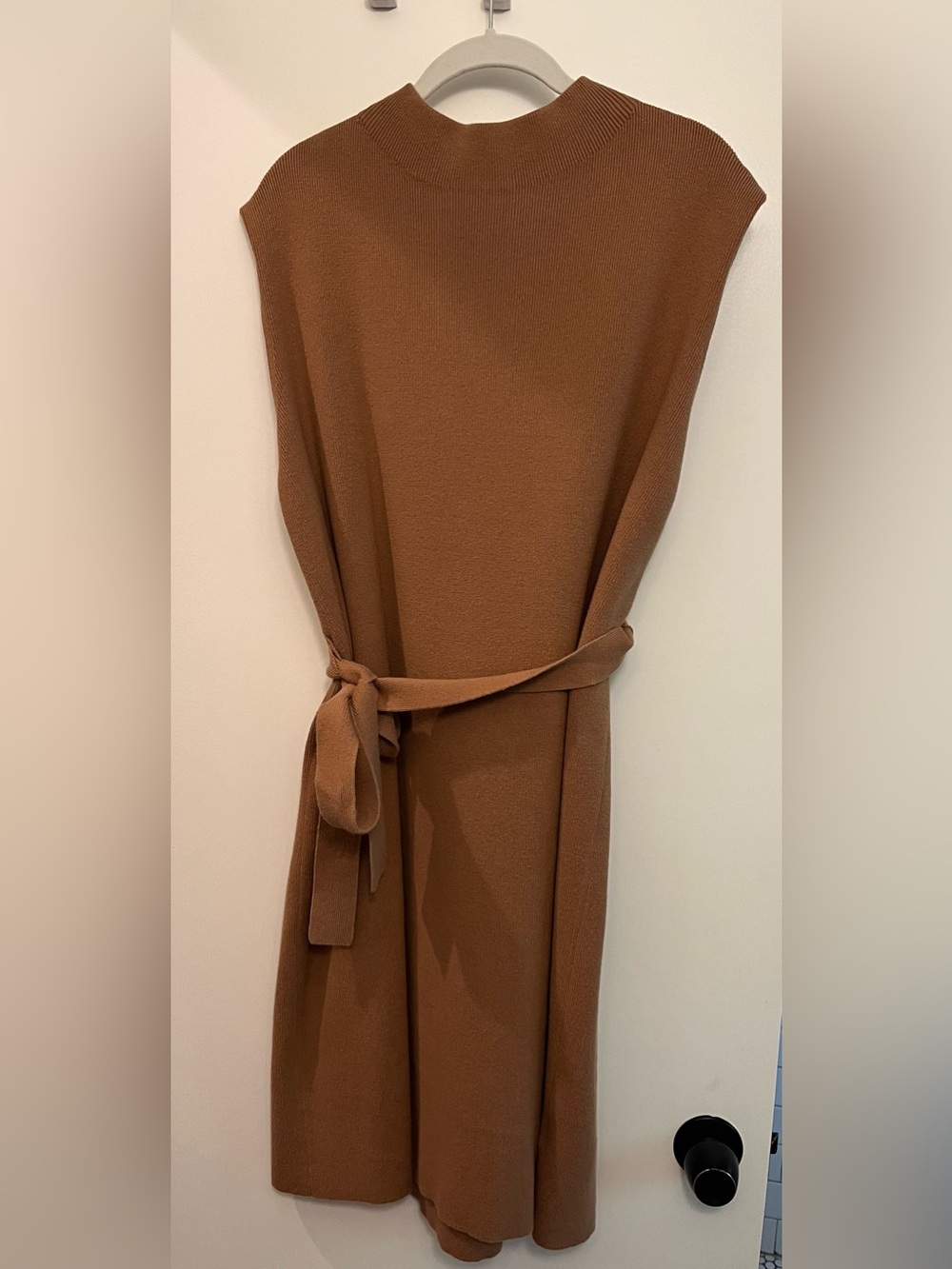 Lands' End Sleeveless Belted Midi Dress - Camel Brown